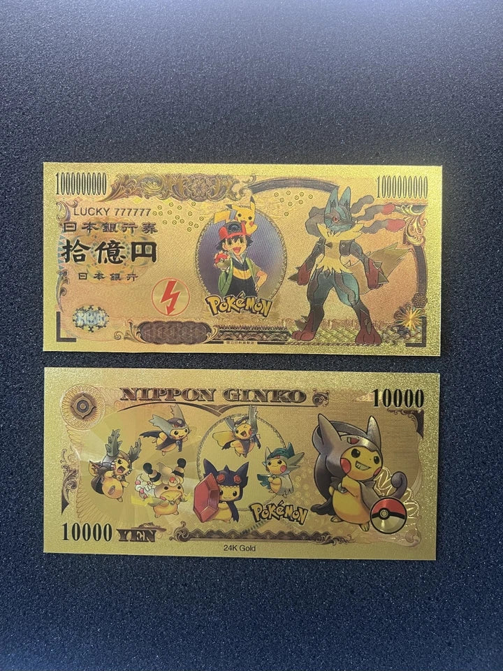 20 pcs Lot - Pokemon Banknote - 24k Gold Foil Banknote - Pokemon Collectible