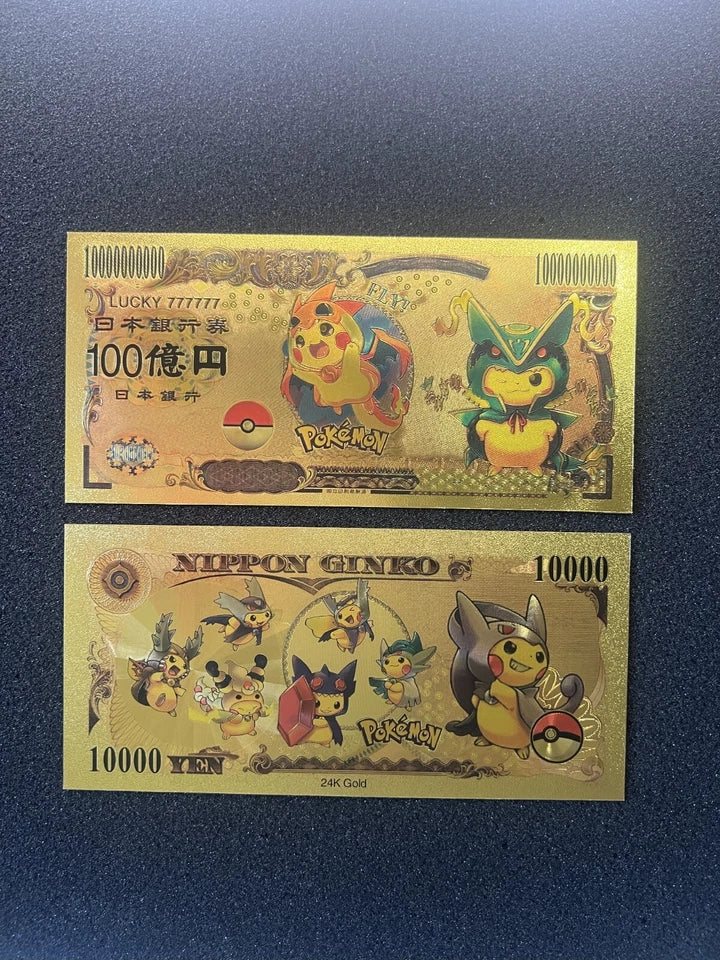 20 pcs Lot - Pokemon Banknote - 24k Gold Foil Banknote - Pokemon Collectible