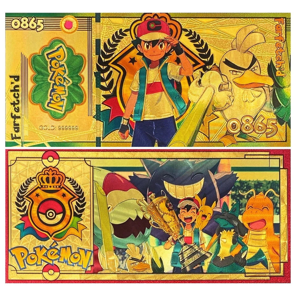 20 pcs Lot - Pokemon Banknote - 24k Gold Foil Banknote - Pokemon Collectible